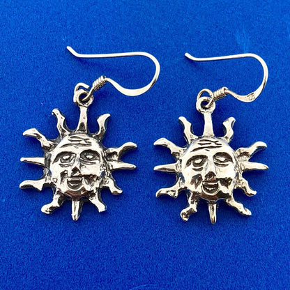 Vintage 925 Sterling Silver Sun Sunburst Astrological Drop Dangle Earrings