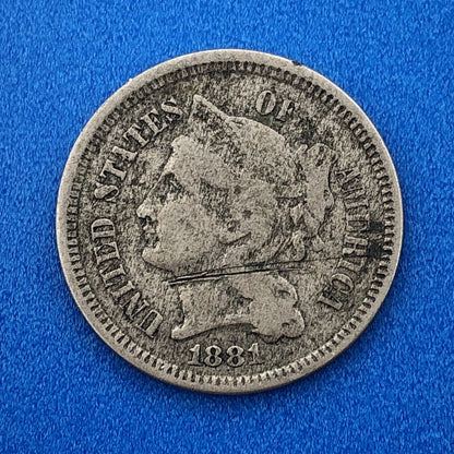 1881 P Nickel Three Cent Piece 3c Better Key Rare Scarce Philadelphia Coin
