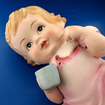 Vintage Lefton China Piano Baby Girl Statue KW03499 Porcelain Statue Figurine
