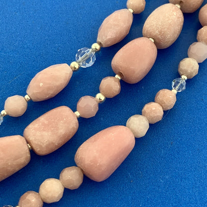 Designer BARSE 925 Sterling Silver Rhodochrosite Beaded Three Strand Necklace