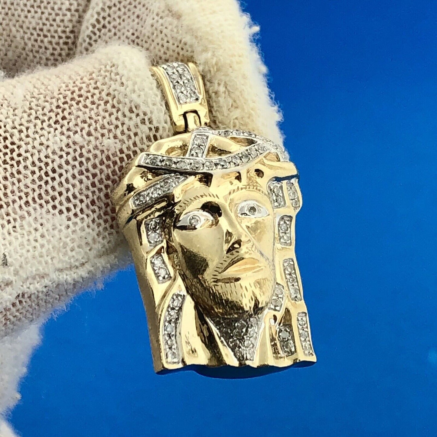 Designer 10K Yellow Gold Diamond Christ's Head Jesus Religious Petite Pendant
