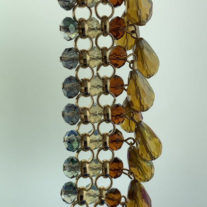 Fabulous Designer Estate Gold Tone Crystal Bead 4 Row Statement Collar Necklace