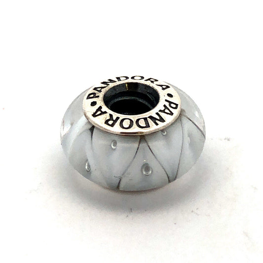 Retired PANDORA 925 Sterling Silver 790921 White Murano Looking Glass Bead Charm