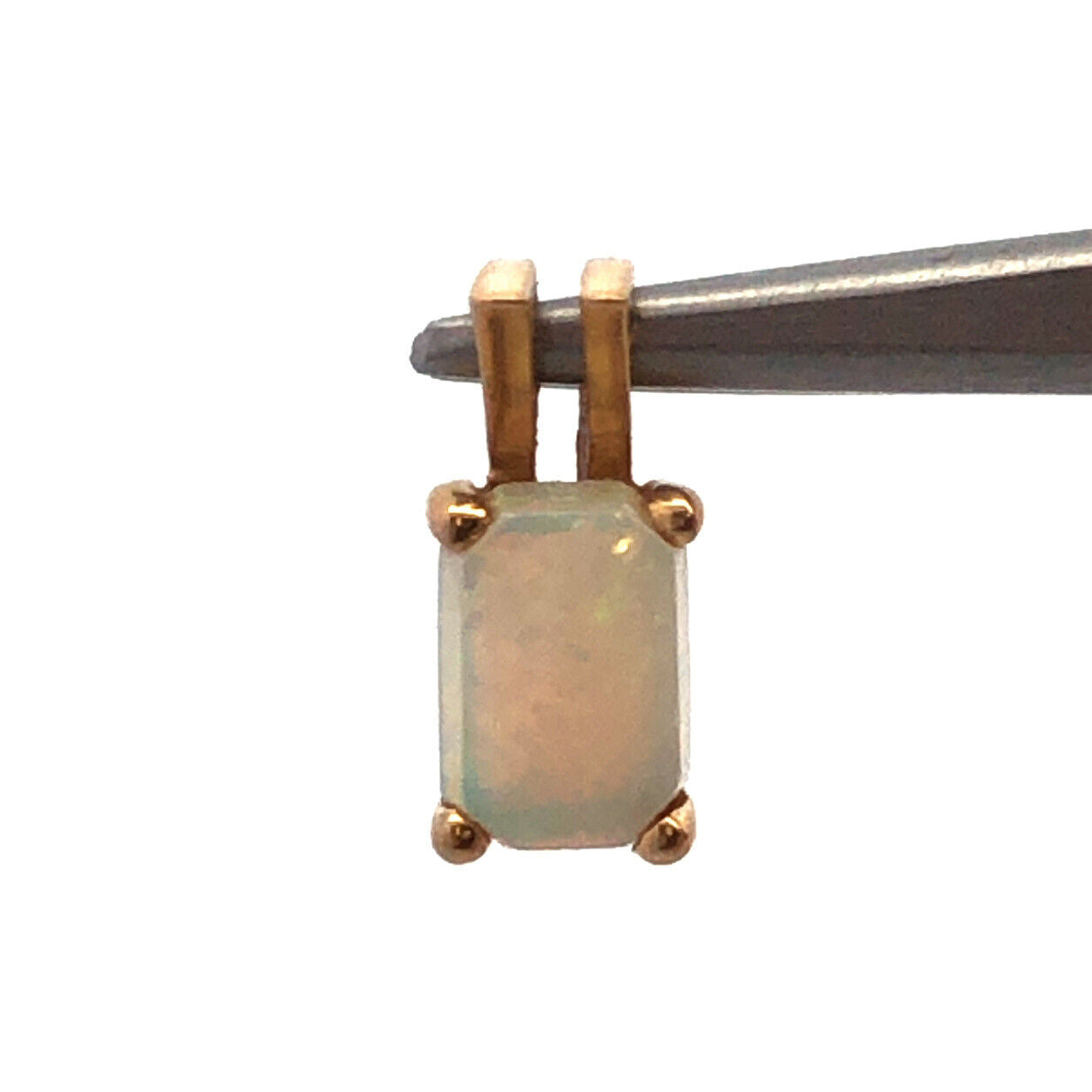 14K Yellow Gold Rectangle Cabochon Opal Petite Charm Pendant