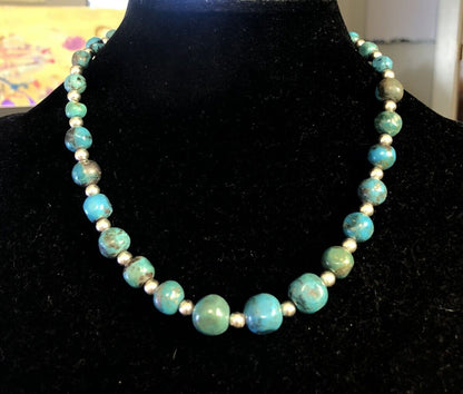 Native American Carolyn Pollack 925 Sterling Silver Turquoise Beaded Necklace