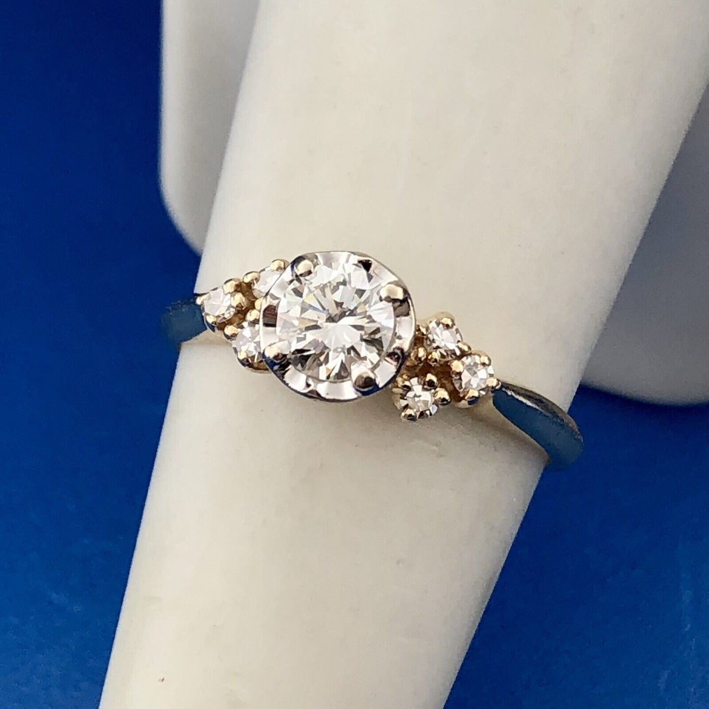 Designer HDS 14K Yellow Gold Diamond Solitaire Accents Engagement Ring
