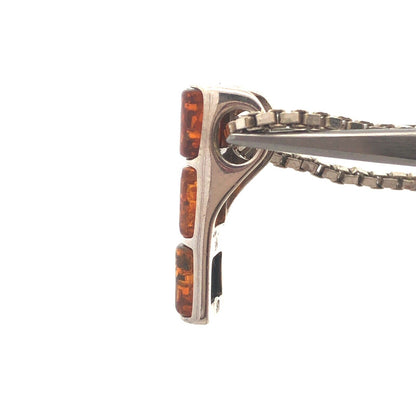 925 Sterling Silver Amber Trio Rectangle Statement Pendant Necklace