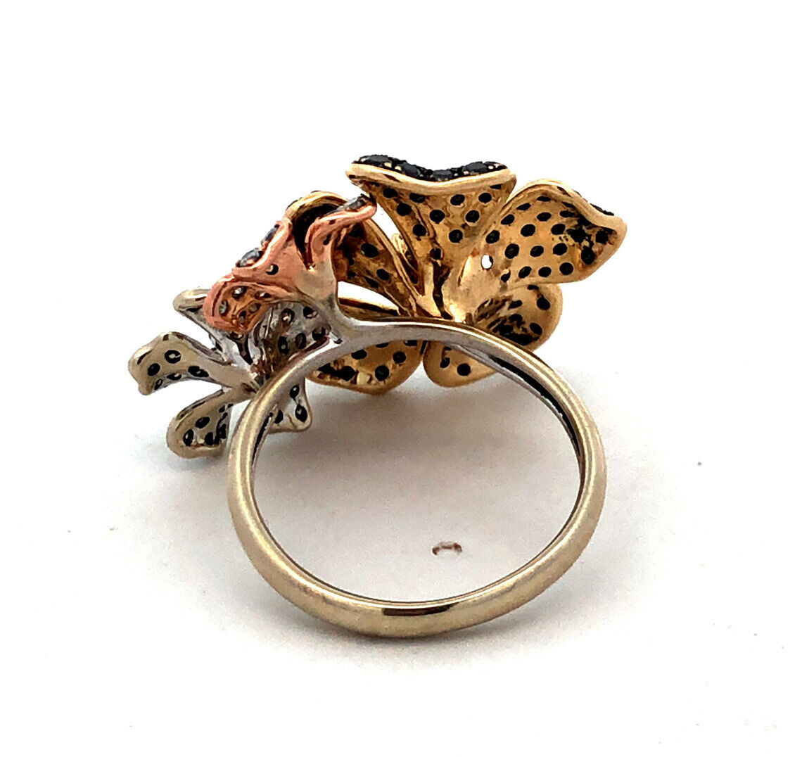 Effy Nature 14K Tri-Gold Black White Espresso Diamond Flower Statement Ring