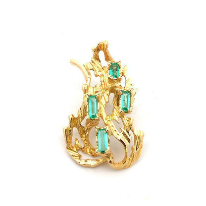 Designer 14K Yellow Gold Emerald Cut Green Tourmaline Flame Pendant
