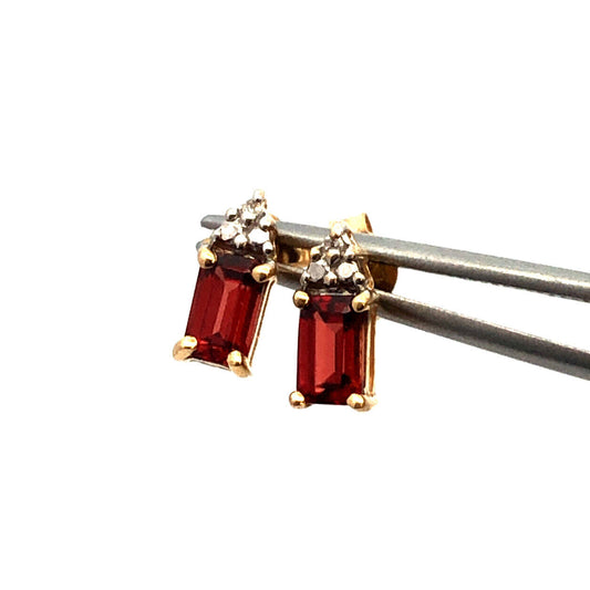 Designer 10K Yellow Gold Lab Created Ruby Diamond Accent January  Stud Earrings