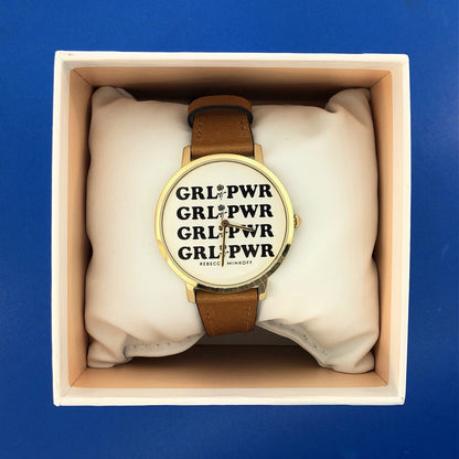 Rebecca Minkoff GRL PWR Girl Power Leather Strap Women's Designer Watch In Box