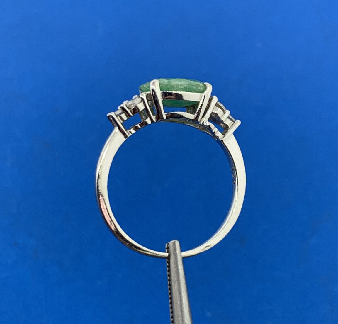 Designer 925 Sterling Silver Oval Jade Cubic Zirconia Accented Cocktail Ring