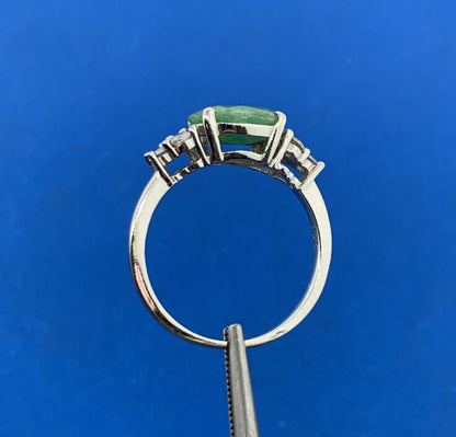 Designer 925 Sterling Silver Oval Jade Cubic Zirconia Accented Cocktail Ring