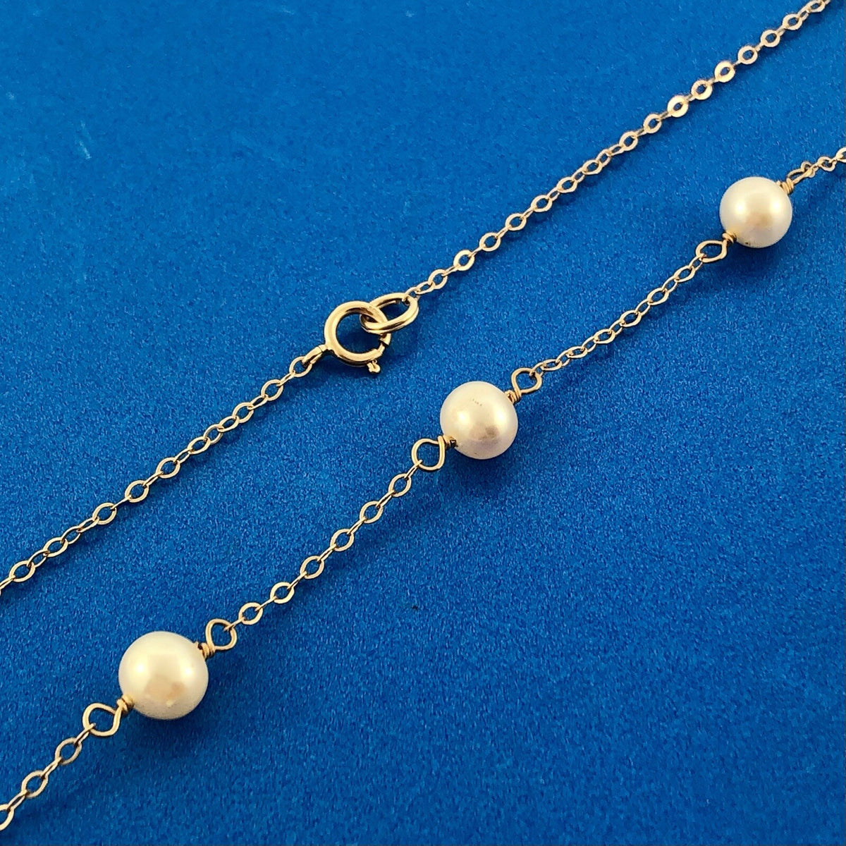 Gorgeous 14k Yellow Gold 6 mm White Pearl Thin Oval Link 16" Chain Necklace