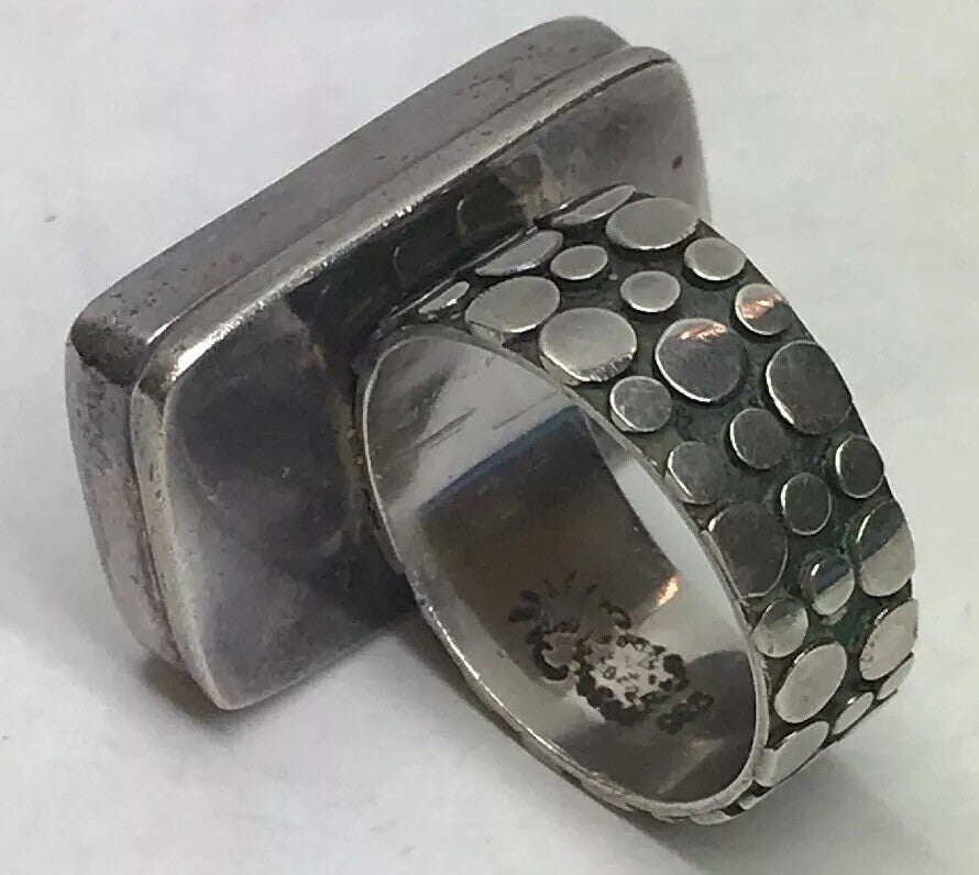 Vintage Sterling Silver 925 Purple Pink Floral Enamel Bead Work Statement Ring