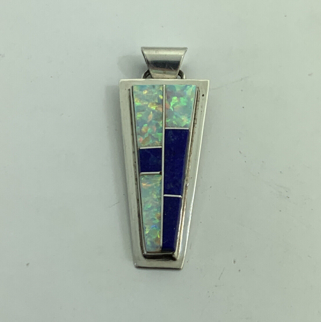 Randall Enclito 925 Sterling Silver Opal & Lapis Lazuli Inlay Trapezoid Pendant