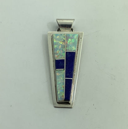 Randall Enclito 925 Sterling Silver Opal & Lapis Lazuli Inlay Trapezoid Pendant