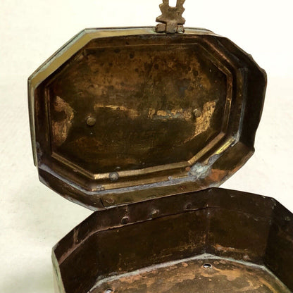 Vintage India Artisan Brass Jeweled Handled Lockable Latched Trinket Jewelry Box