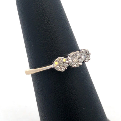 Designer 14k White Gold Flower Trio Past Present Future Diamond Cluster Ring