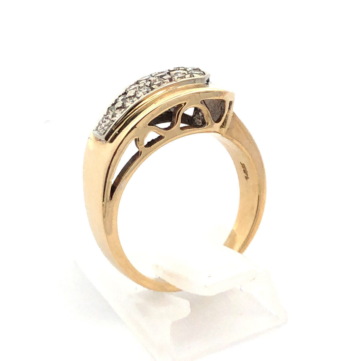 Designer 14K Yellow Gold Diamond Modernist Anniversary Buckle Ring