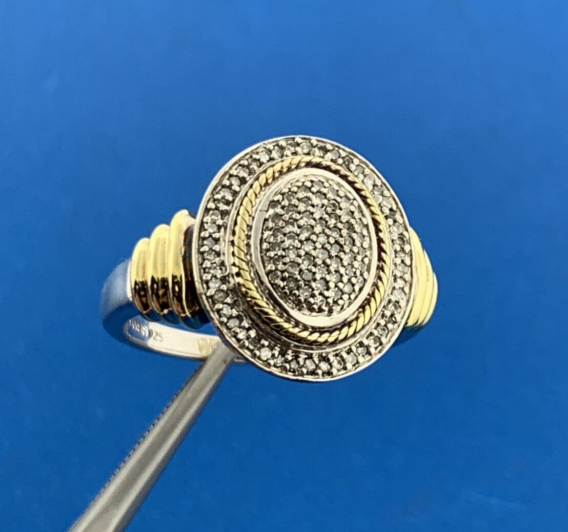 Designer JWBR 925 Sterling Silver Vermeil Pave Diamond Statement Dome Ring