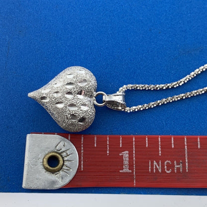 Designer Italy 10K White Gold Polished Diamond Cut Puffy Heart Pendant Necklace