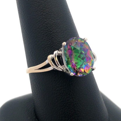 Gorgeous 14K White Gold Oval Mystic Topaz Cocktail Ring