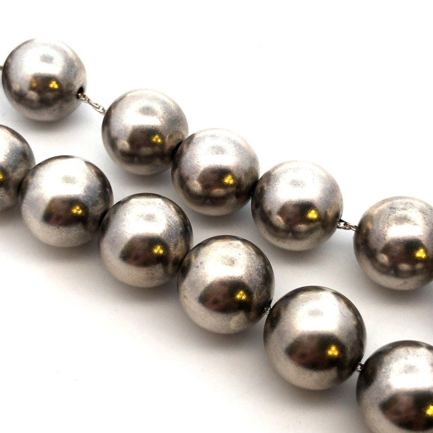 Vintage 925 Sterling Silver Marble Ball Bead Chain Statement Choker Necklace