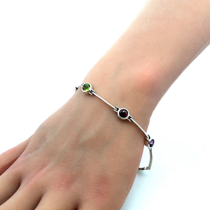 Estate 925 Sterling Silver Multicolor Round Cubic Zirconia Tennis Bracelet