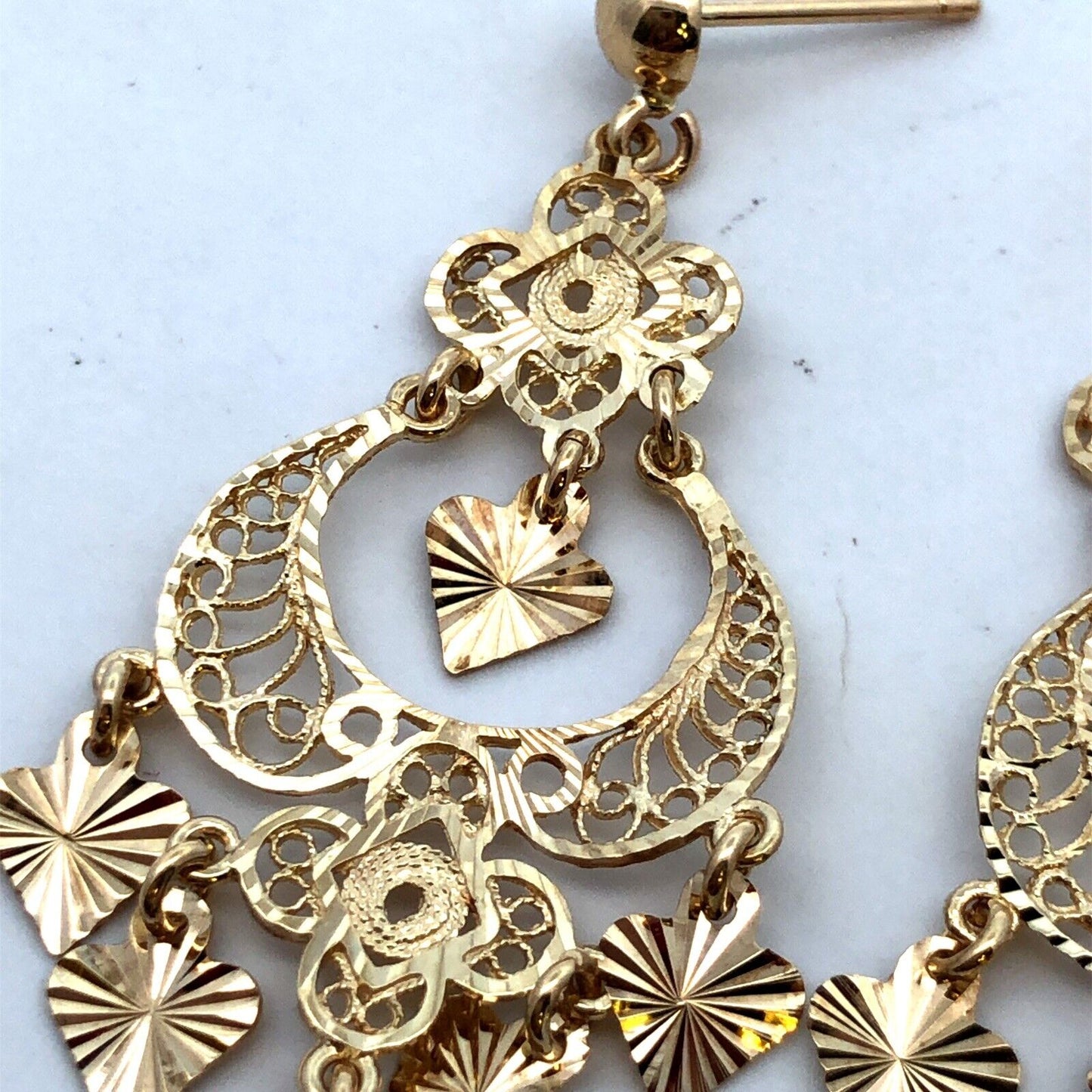 Designer 14K Yellow Gold Filigree Textured Statement Chandelier Dangle Earrings