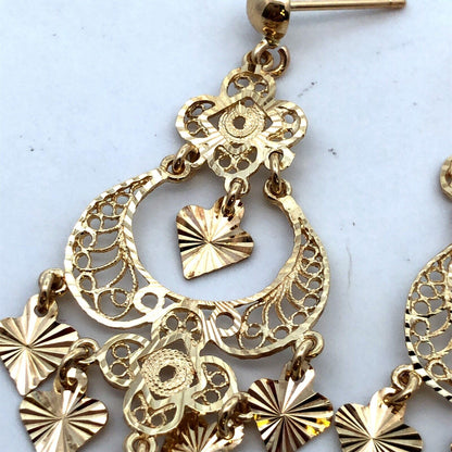 Designer 14K Yellow Gold Filigree Textured Statement Chandelier Dangle Earrings
