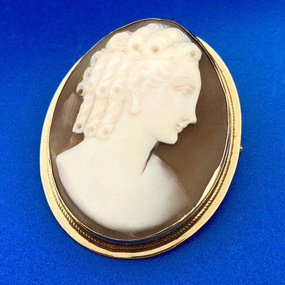 Victorian 14K Yellow Gold Oval Carved Cameo Pin Brooch Option Pendant