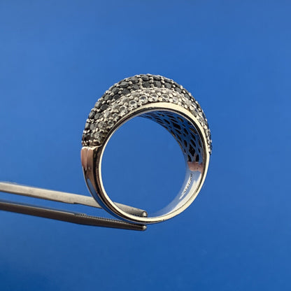 Estate JD 925 Sterling Silver Pave Black White Cubic Zirconia Dramatic Dome Ring