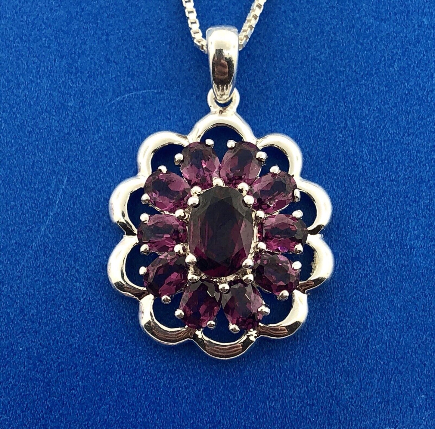 Designer Sterling Silver 925 Purple Cubic Zirconia CZ Flower Cluster Necklace