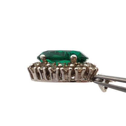 Estate 925 Sterling Silver Oval Green Round White Cubic Zirconia CZ Pendant