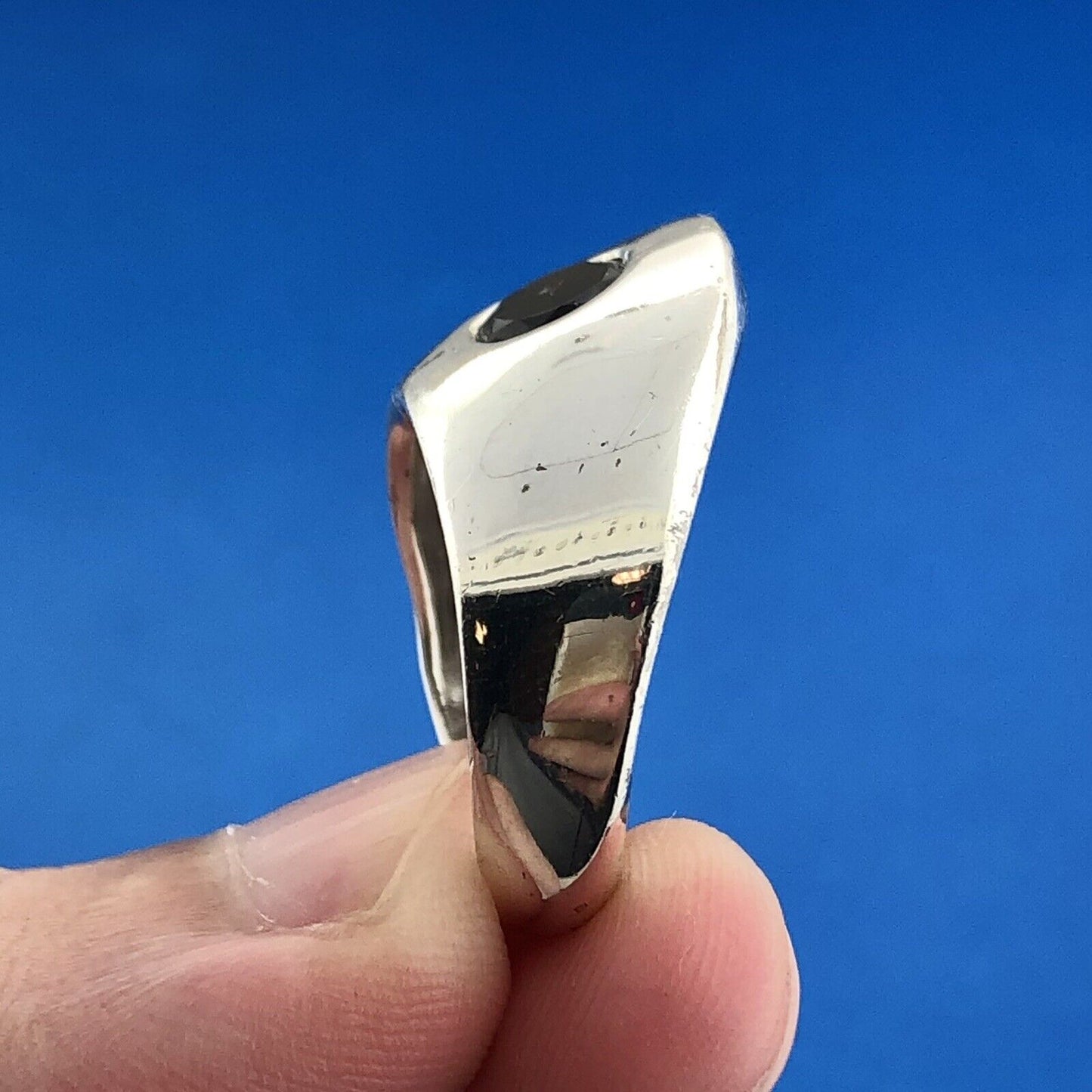 Designer Givenchy 925 Sterling Silver Round Smoky Quartz Modernist Dome Ring