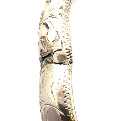 Vintage Longcraft 925 Sterling Silver Floral Scroll Etched Hinged Cuff Bracelet