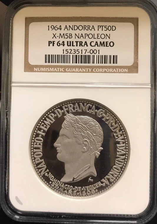 1964 Andorra Platinum 50 Diners Napoleon NGC Proof 64 UC Super Rare 1 Of 3 Mntg