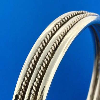 Classic 925 Sterling Silver Roped & Ribbed Statement Bangle Bracelet