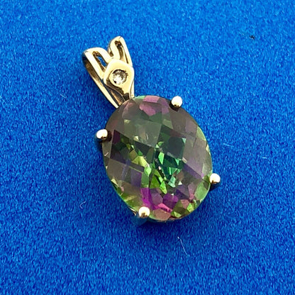 Designer 14k Yellow Gold Mystic Topaz Diamond Accent Pendant