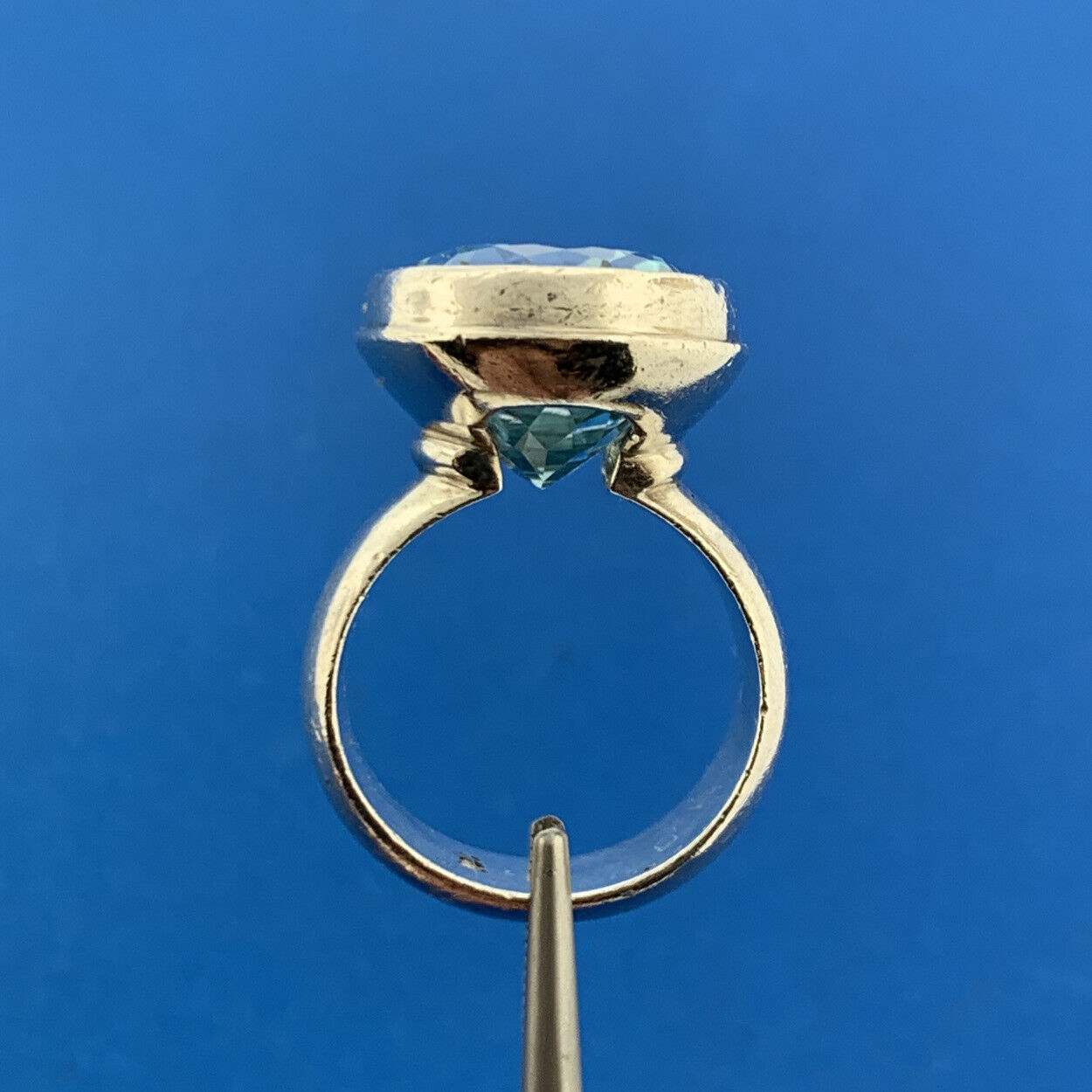 925 Sterling Silver Designer Blue Topaz Solitaire December Anniversary Ring