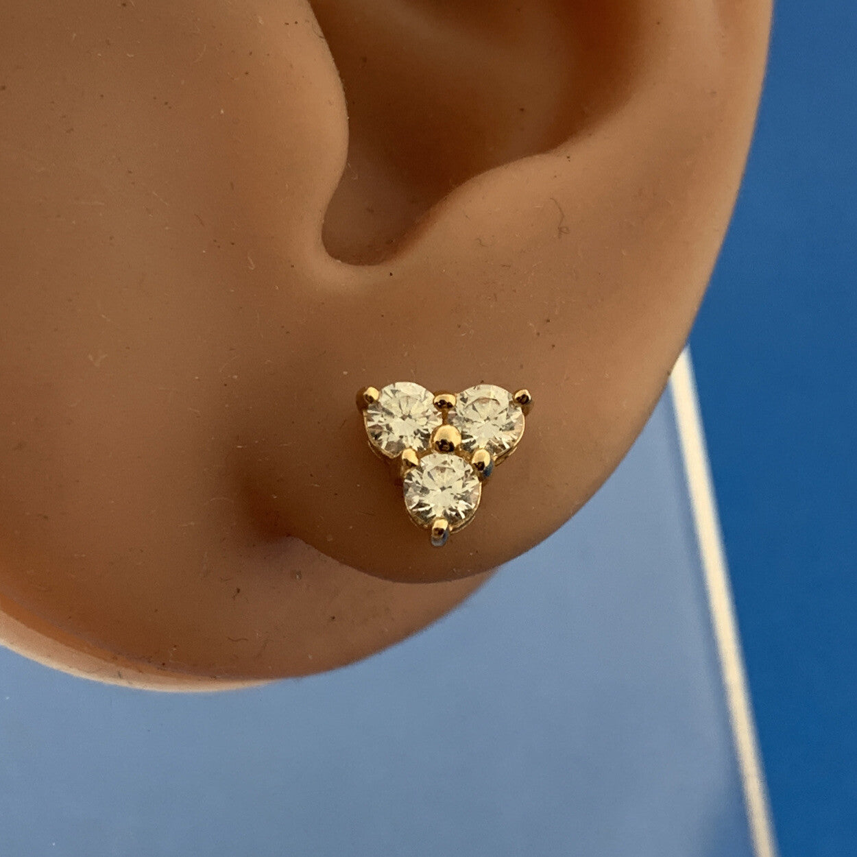 Designer 14K Yellow Gold Cubic Zirconia CZ Triangular Statement Stud Earrings