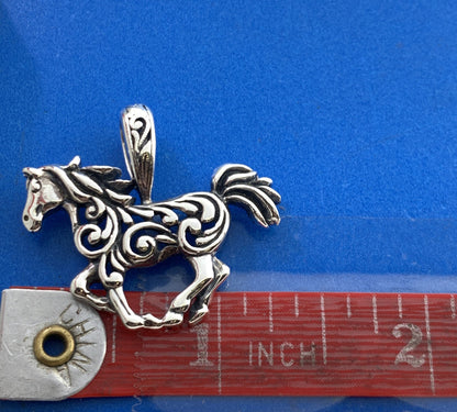 Kabana 925 Sterling Silver Open Work Scroll Running Horse Pendant