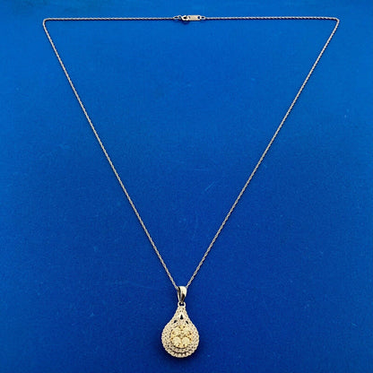 Royal 14K White Yellow Gold Canary White Diamond Double Halo Pear Pendant