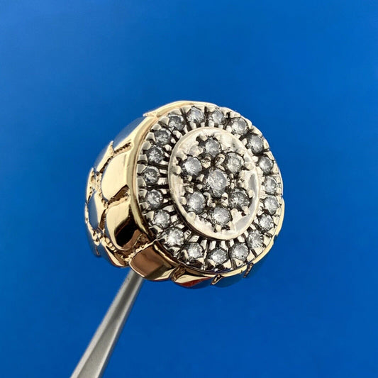 Gorgeous 10k Yellow Gold Round Cut Diamond Oval Cluster Statement Ring Size 10.5