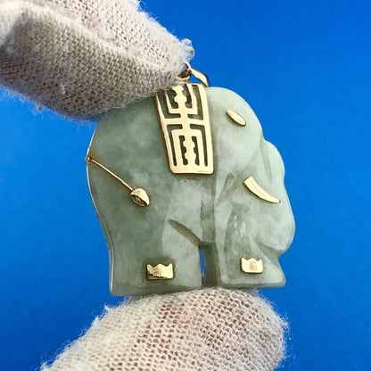 Vintage 10K Yellow Gold Jade Elephant Good Luck Symbolic Charm Pendant