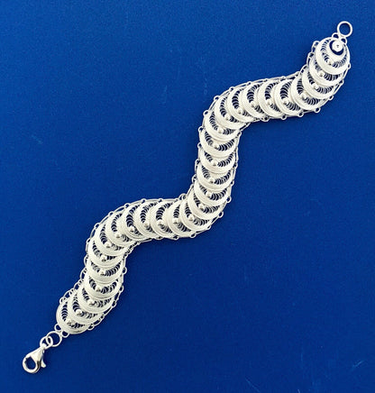 Milor Italy Sterling Silver 925 Filigree Bead Centipede Link Flex Bracelet