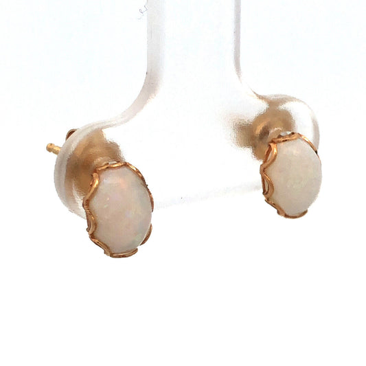 Designer 14K Yellow Gold Oval Opal Stud Earrings