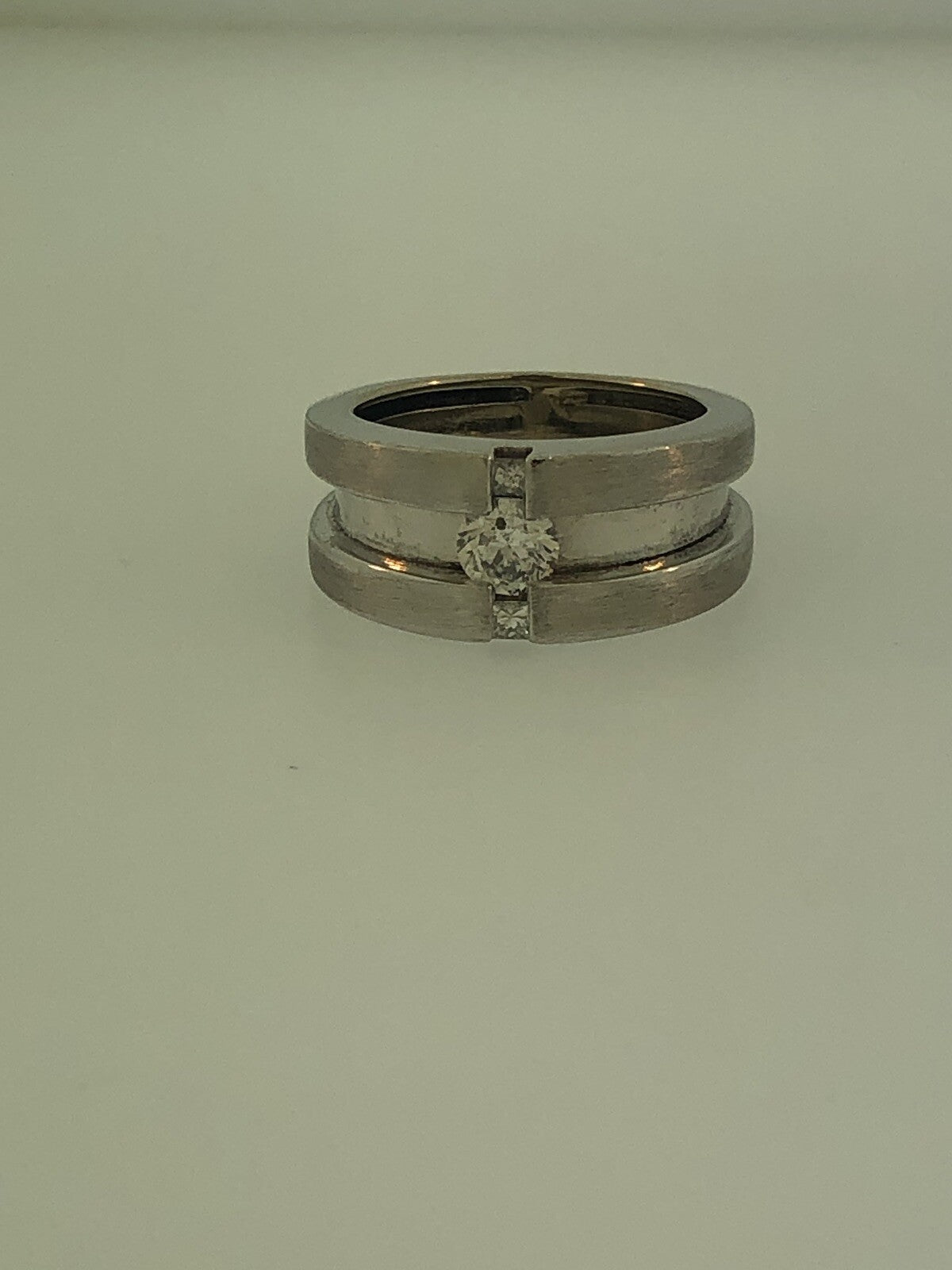 14K White Gold Diamond Burnished/Polished Unisex Modernist Tension Wedding Ring