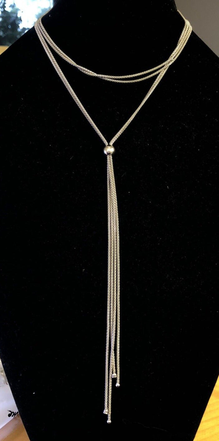 Designer Italy 925 Sterling Silver Double Strand Lariat Popcorn Chain Necklace